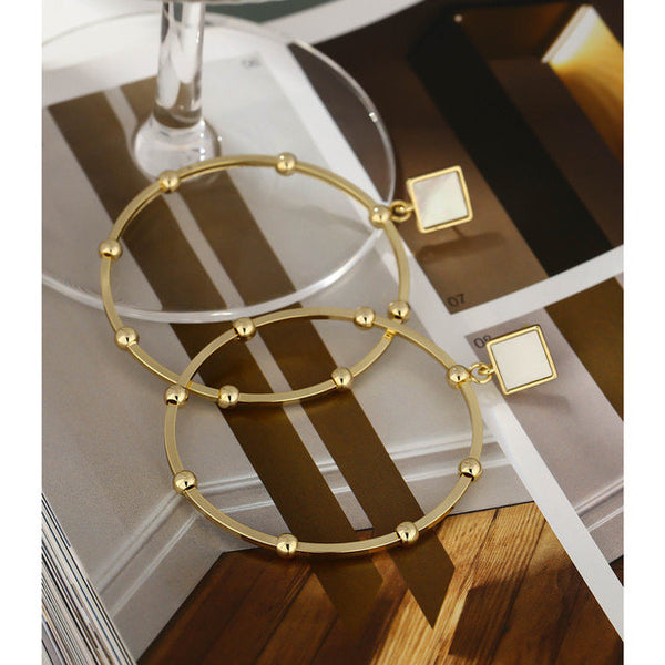 Gold Beaded Dangle Hoops