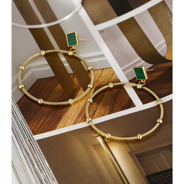 Gold Beaded Dangle Hoops