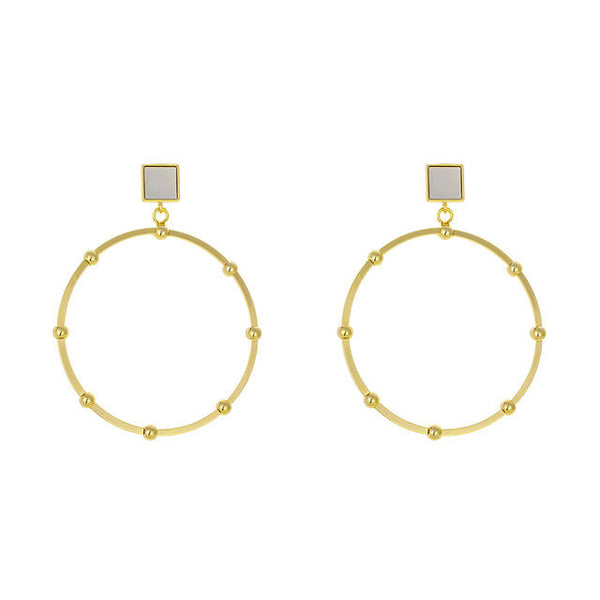 Gold Beaded Dangle Hoops