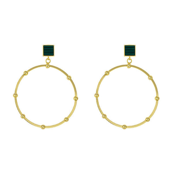 Gold Beaded Dangle Hoops