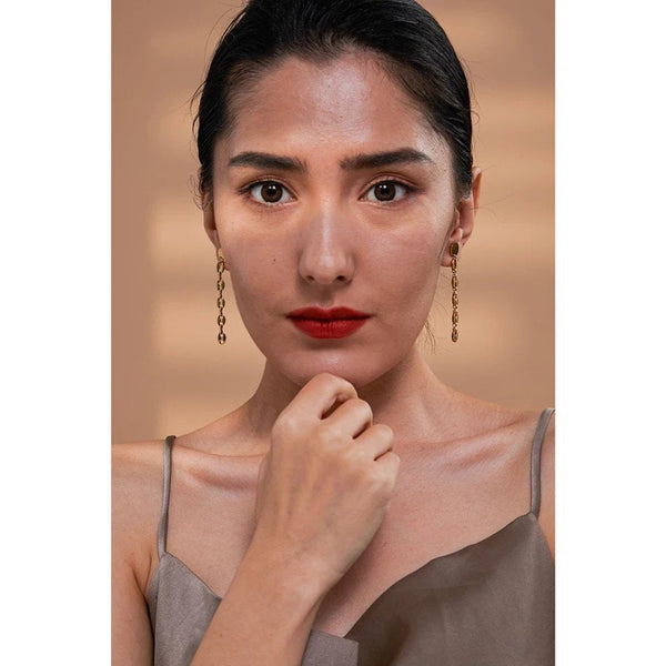 Disc Dangle Mariner Link Chain Earrings