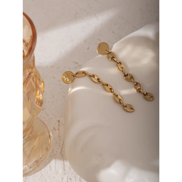 Disc Dangle Mariner Link Chain Earrings