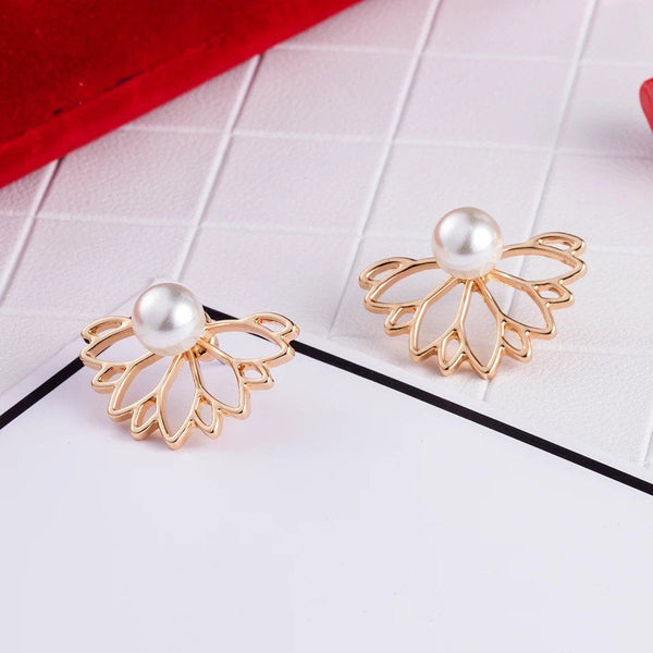 Pearl Lotus Ear Jacket Earrings
