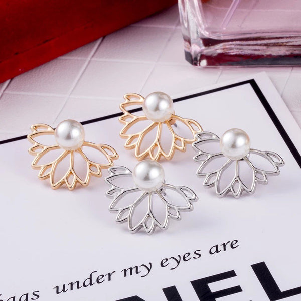 Pearl Lotus Ear Jacket Earrings