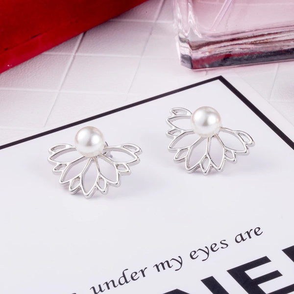 Pearl Lotus Ear Jacket Earrings