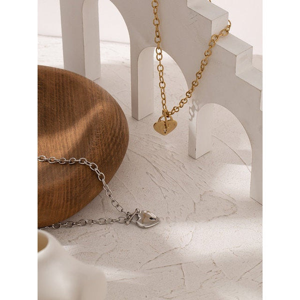 Love Lock Toggle Clasp Heart Pendant Necklace