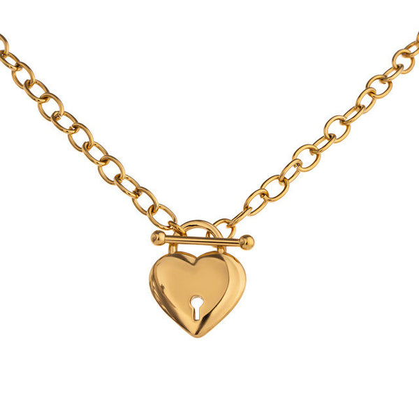 Love Lock Toggle Clasp Heart Pendant Necklace