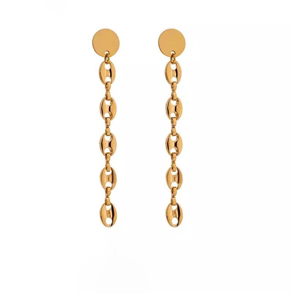Disc Dangle Mariner Link Chain Earrings
