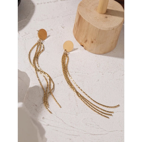 Disc Tassel Long Dangle Drop Earrings