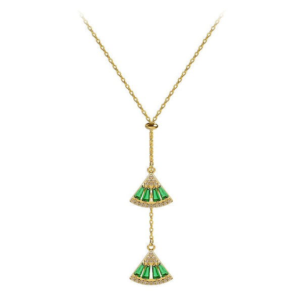 Crystal Fan Lariat Tassel Necklace