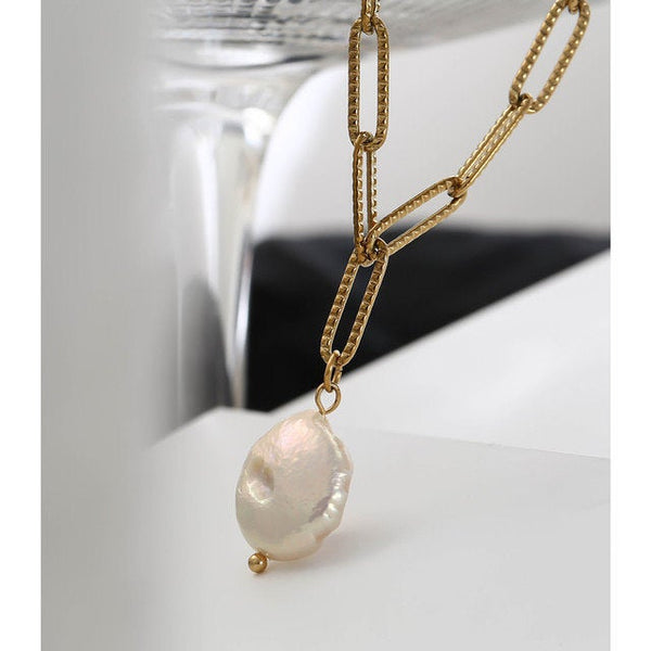 Pearl North Star Paperclip Chain Necklace and Bracelet Set