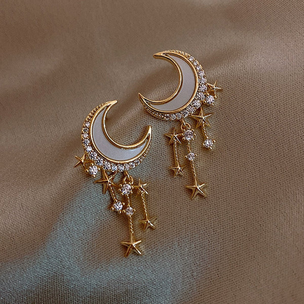Crescent Shell Moon Night Sky Earrings