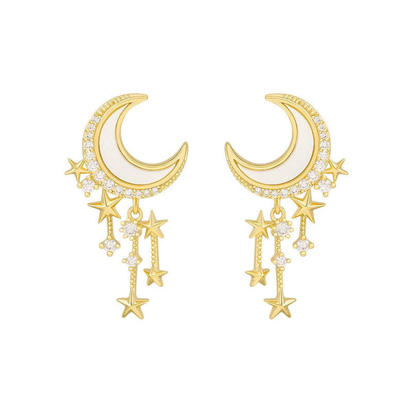 Crescent Shell Moon Night Sky Earrings