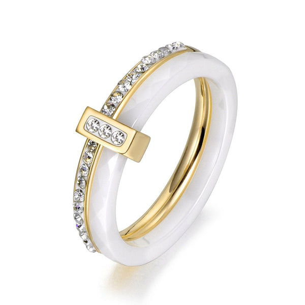 Layered Crystal Bar Band Ring