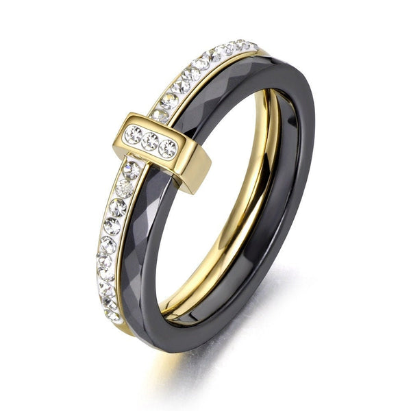 Layered Crystal Bar Band Ring