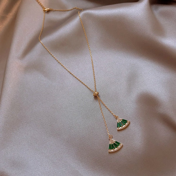 Crystal Fan Lariat Tassel Necklace
