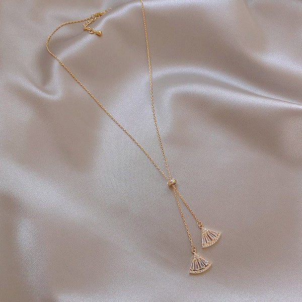 Crystal Fan Lariat Tassel Necklace