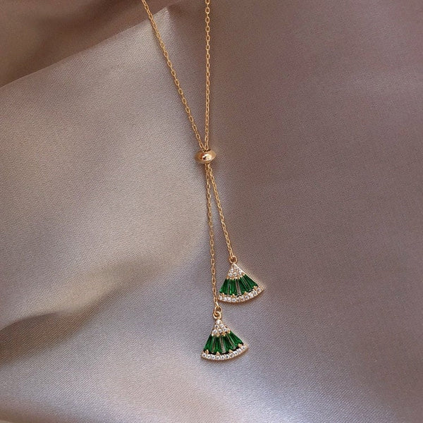 Crystal Fan Lariat Tassel Necklace