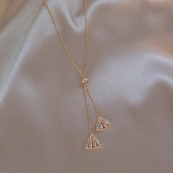 Crystal Fan Lariat Tassel Necklace