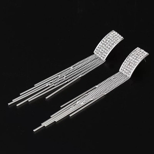 Crystal Rectangle Tassel Earrings