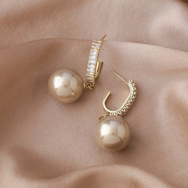 Baguette Paved Crystal Pearl Earrings