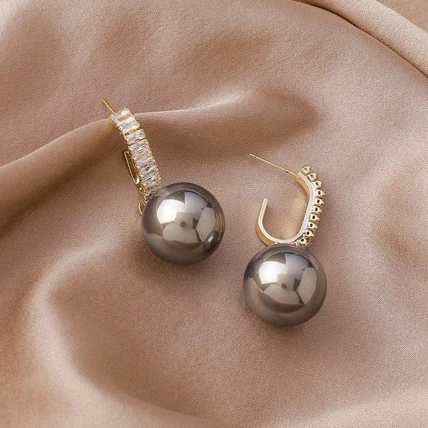 Baguette Paved Crystal Pearl Earrings