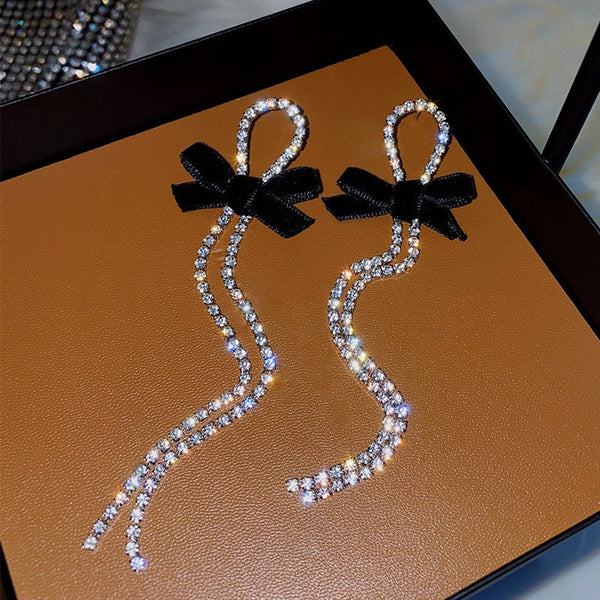 Long Crystal Bowknot Earrings
