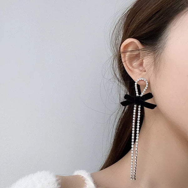 Long Crystal Bowknot Earrings