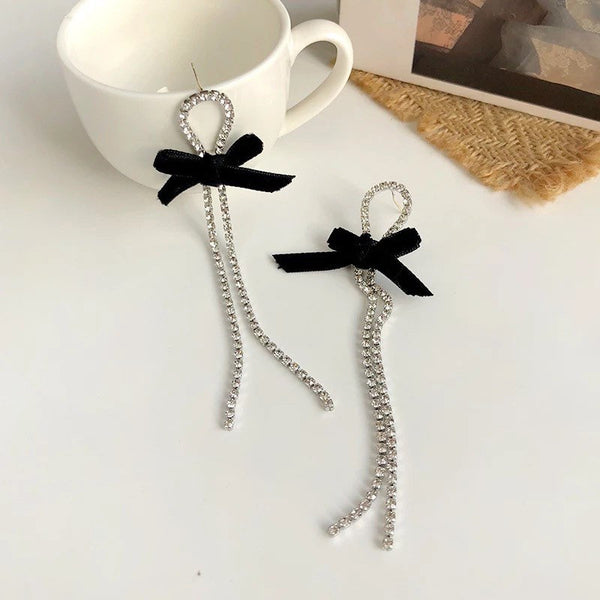 Long Crystal Bowknot Earrings