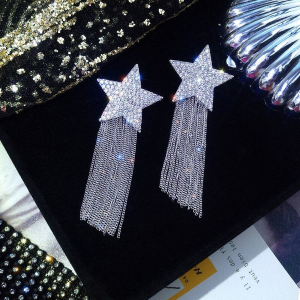 Shiny Star Crystal Dangle Earrings