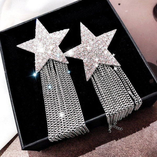 Shiny Star Crystal Dangle Earrings