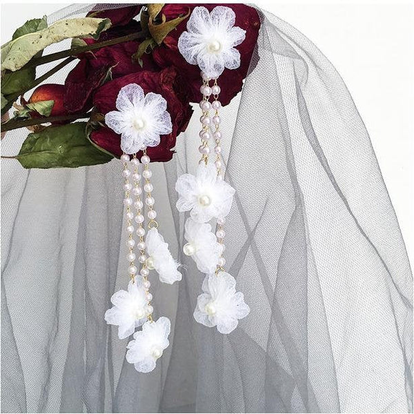 Satin Flowers Pearl Earrings