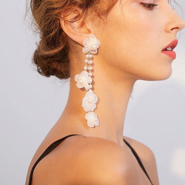 Satin Flowers Pearl Earrings