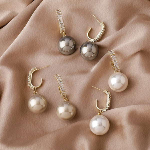 Baguette Paved Crystal Pearl Earrings