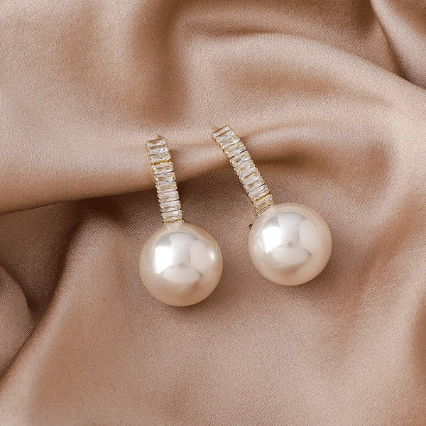 Baguette Paved Crystal Pearl Earrings