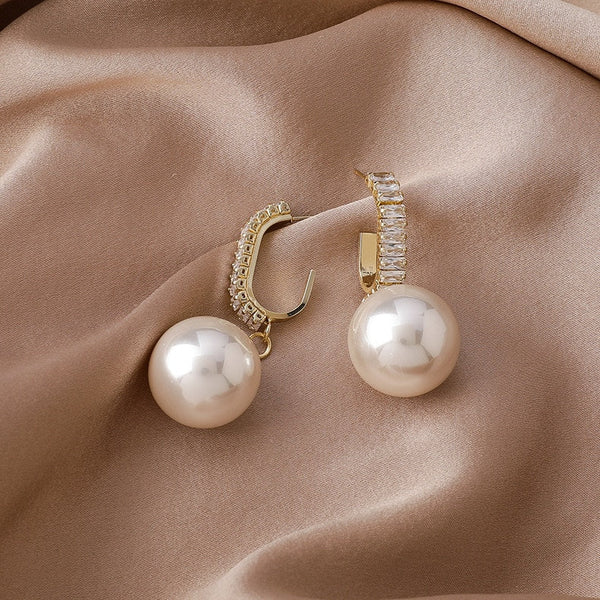 Baguette Paved Crystal Pearl Earrings