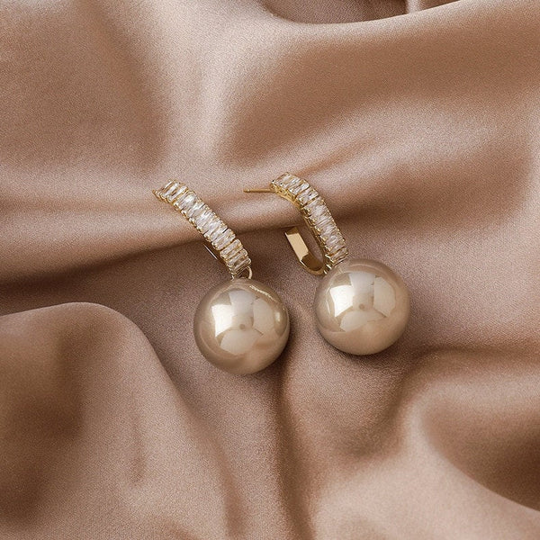Baguette Paved Crystal Pearl Earrings