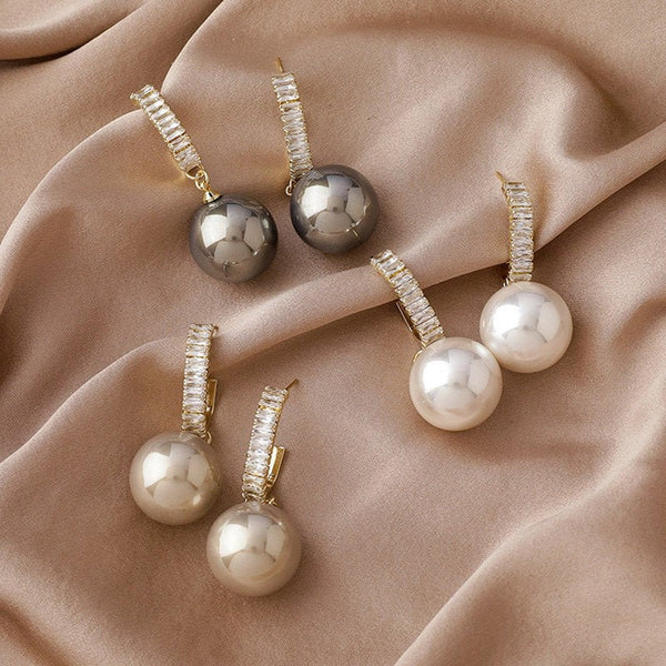 Baguette Paved Crystal Pearl Earrings