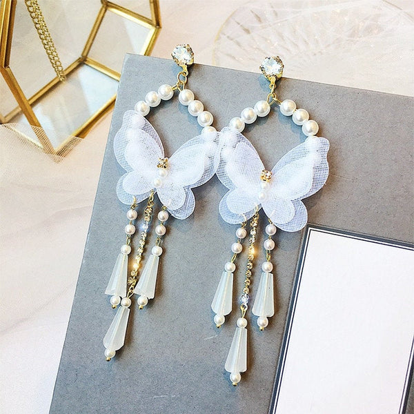 White Butterfly Dangle Earrings