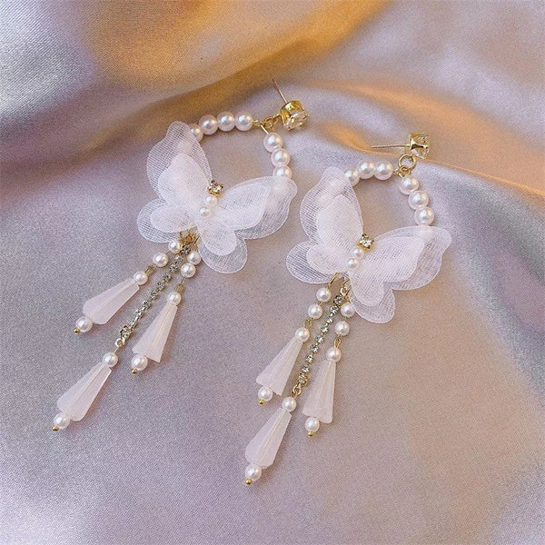 White Butterfly Dangle Earrings