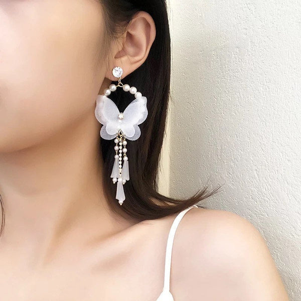 White Butterfly Dangle Earrings