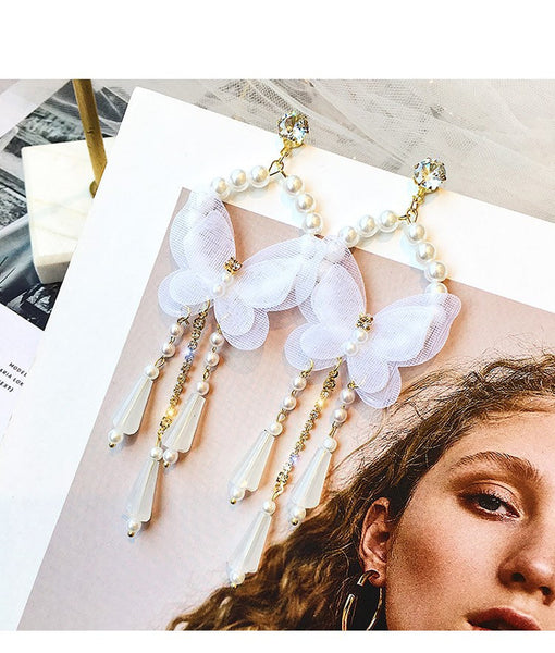 White Butterfly Dangle Earrings