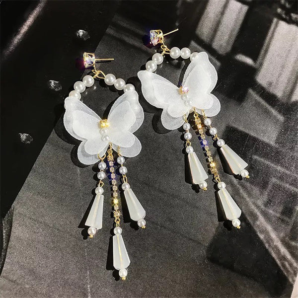 White Butterfly Dangle Earrings
