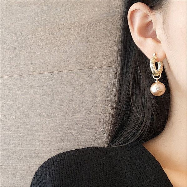 Twisted Hoop Pearl Charm Earrings