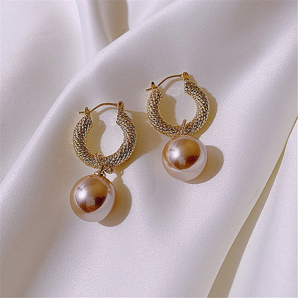Twisted Hoop Pearl Charm Earrings