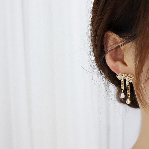 Delicate Crystal Bow Earrings