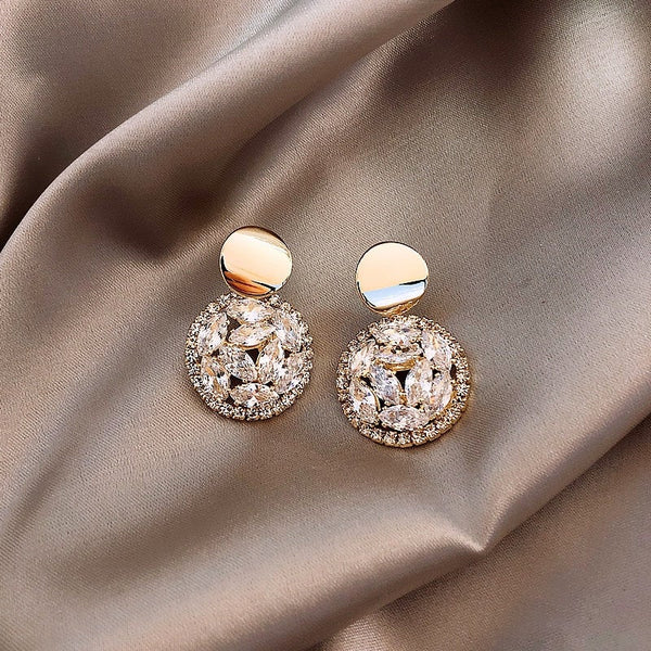 Crystal Dangle Disc Earrings