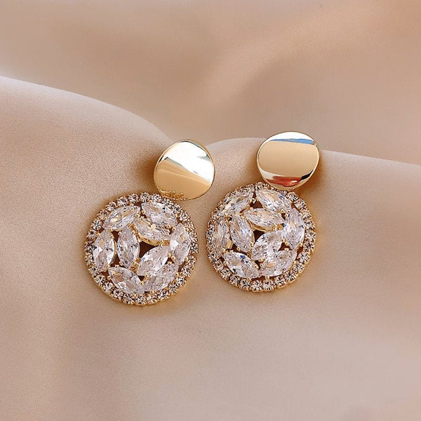 Crystal Dangle Disc Earrings