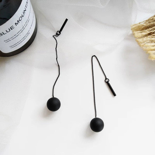 Long Tassel Black Ball Dangle Threader Earrings