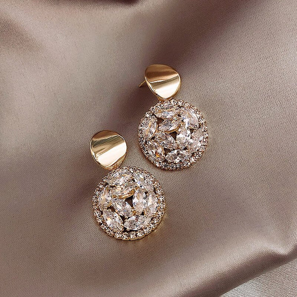 Crystal Dangle Disc Earrings